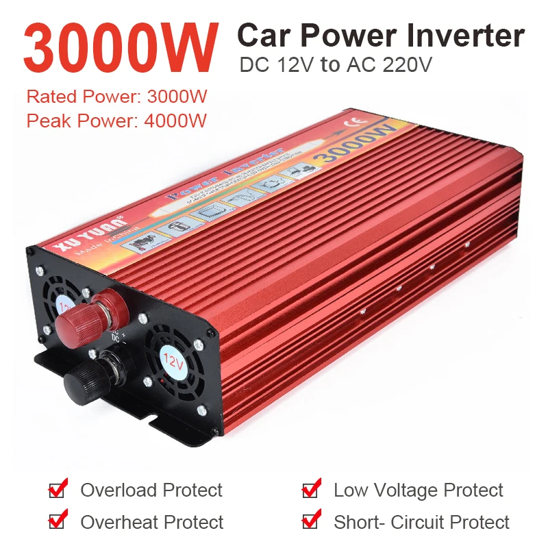 6000W пиковый портативный автомобильный инвертор 3000W DC 12 V-AC 220V зарядное устройство конвертер