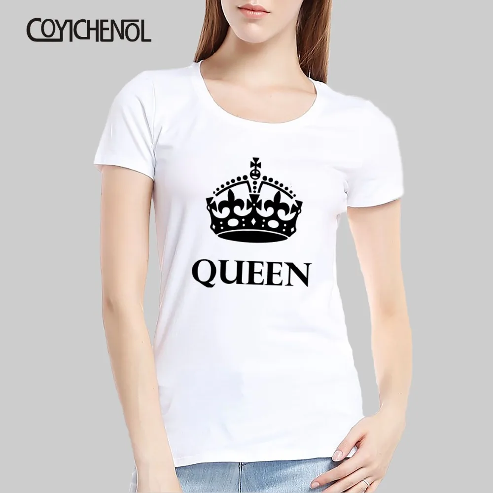 

King Queen oversize customize print tshirt woman casual short sleeves tops large size solid color couple top o-neck regular tee