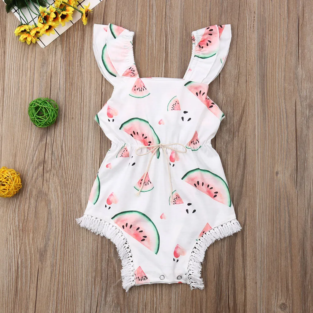 Ползунки для новорожденных девочек 2019 с принтом в виде арбуза наряд бахромой