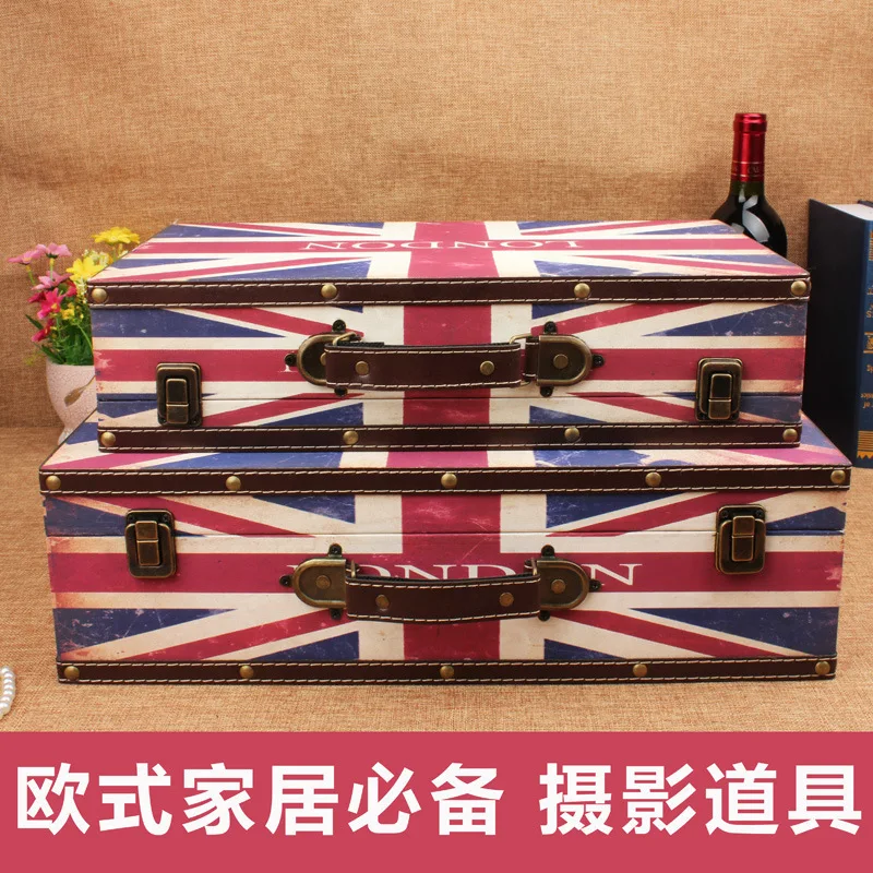 Promotional Union Jack retro suitcase wooden box storage creative home hotel Photography Showcase | Дом и сад