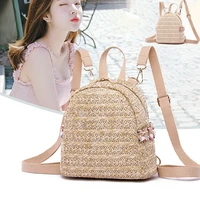 women mini straw woven backpack casual small travel bag teenage girl shoulder bag fashion school bags solid feminina mochila