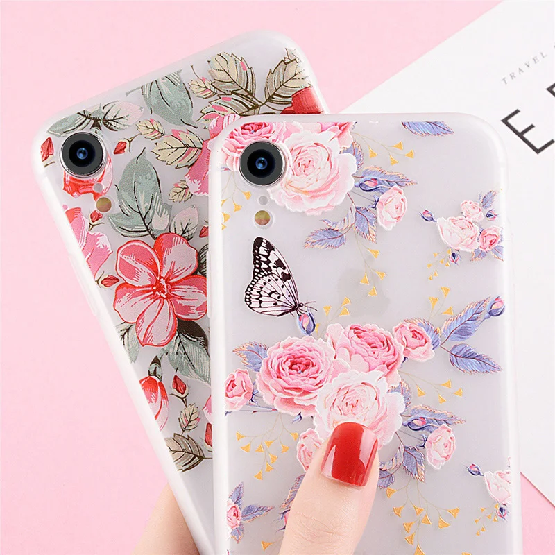 Lovebay Телефон чехол для iPhone 6 6s 7 8 Plus X XR XS Max 5 5S SE Модный 3D Рельефный цветок Роза Птица