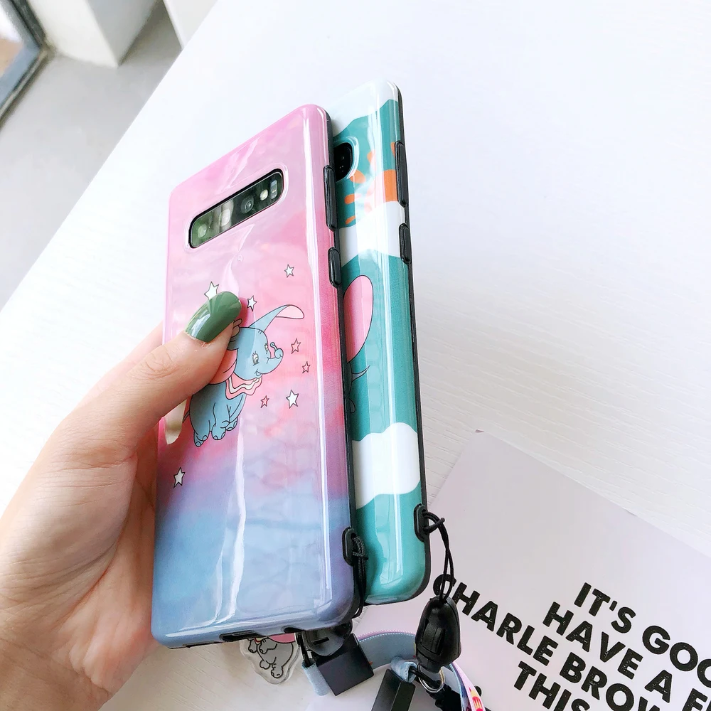 Мультяшный милый чехол для Dumbo S10 Plus, мягкий чехол для телефона s, для samsung Galaxy S9 plus, S8, note 10 plus, 9, 8, чехол+ Кристальный подвесной ремень