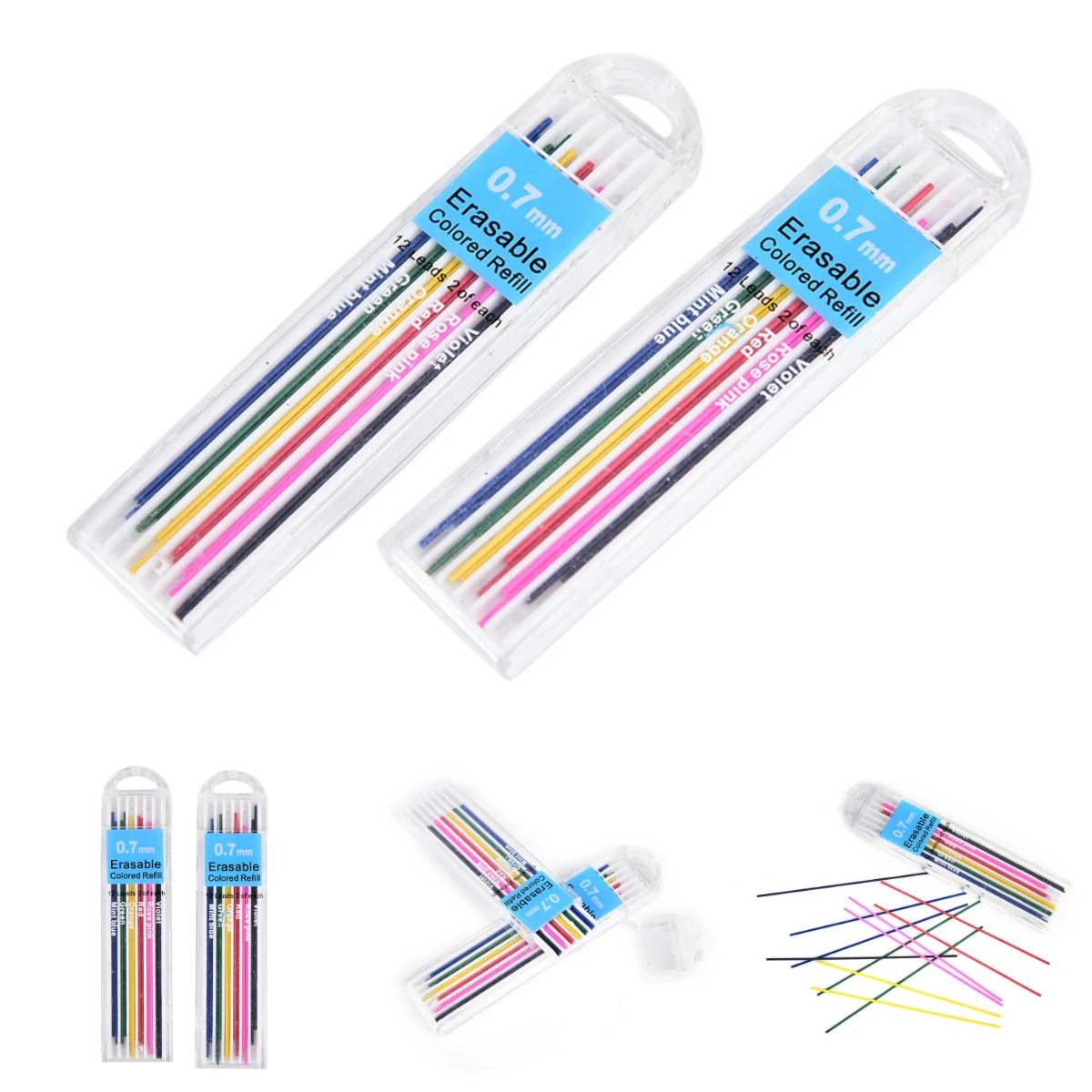 2pcs/color 0.7mm Colored Mechanical Pencil Refill Lead Erasable Student Stationary Supplies hot sale