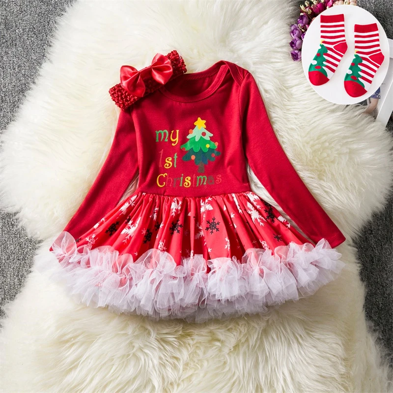 Для маленьких девочек My 1st рождественские платья для Happy Новый год красное платье