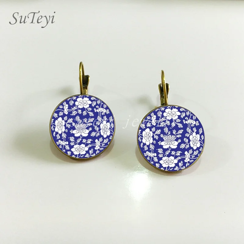 SUTEYI Шарм Синий Серьги Henna Mandala серьги стеклянный купол художественный уха