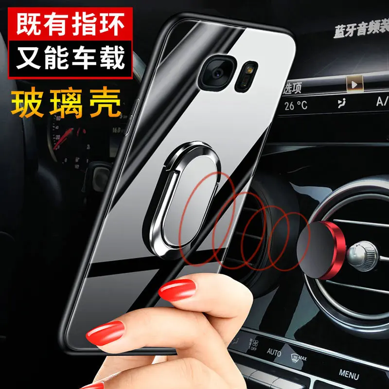 For Samsung Galaxy S7 edge Case Hard Tempered Glass With Stand Ring Magnet Protect Back Cover Case for samsung s7 s7edge shell