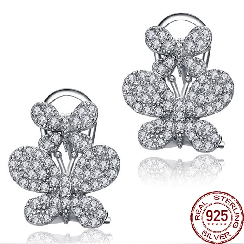 

Aceworks Double Butterfly 100% 925 Sterling Silver Earrings Zirconia Stud Earring Insect Shape White Zirconia Jewelry ER2206