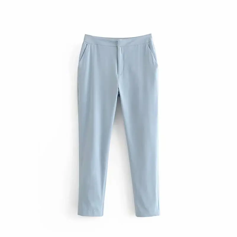 Брюки женские на молнии прямые с кнопками облегающие для офиса весну-лето 2019 |