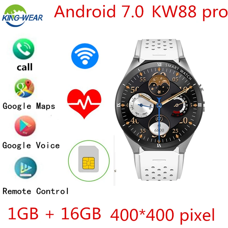 KingWear KW88 Pro 3g смарт телефон Android 7 0 четырехъядерный 1. Гц 1 ГБ 16 Bluetooth 4 Смарт часы gps