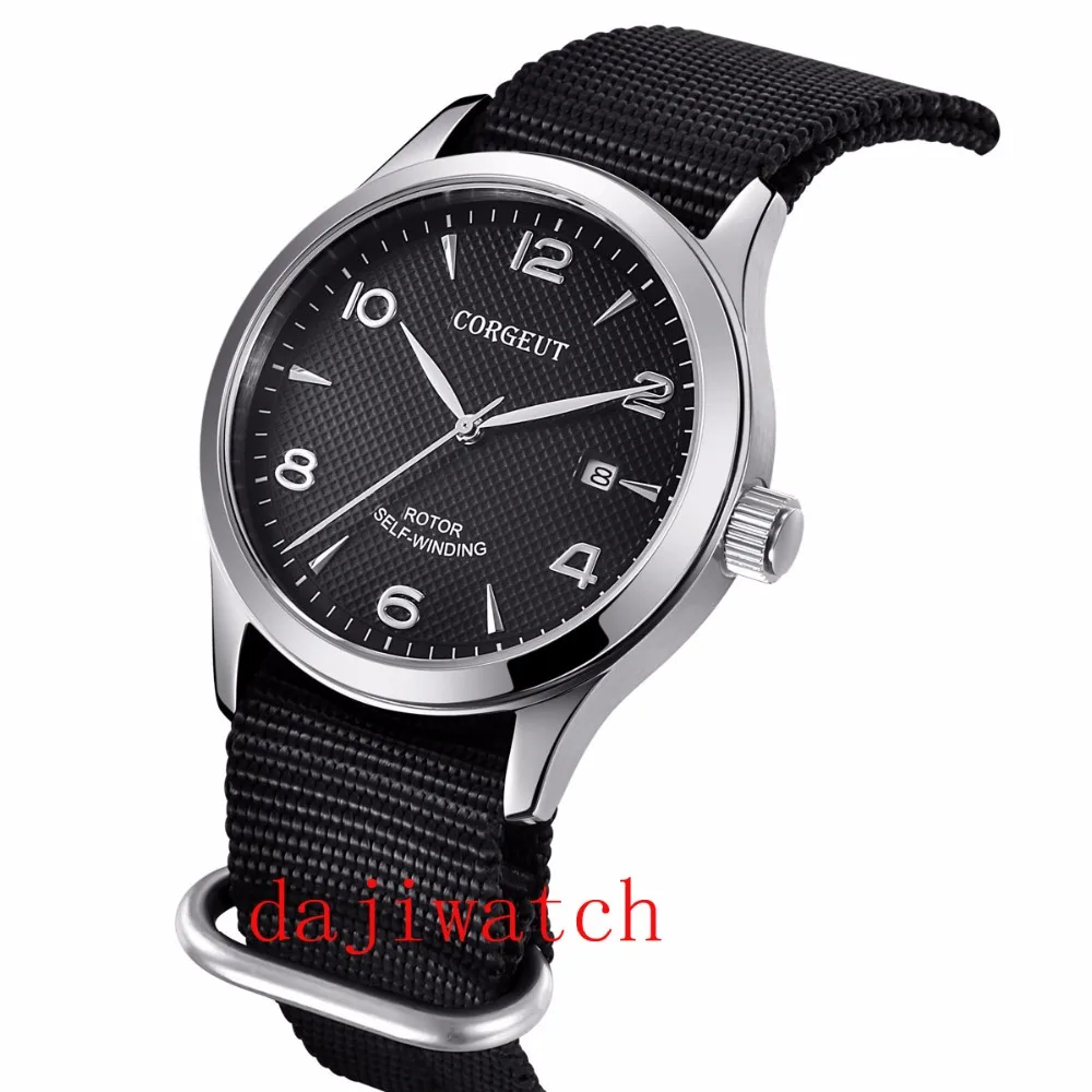 Мужские автоматические часы 42mmCorgeut PARNISmostrador branco azul marca prata Escovado caso Vidro de Safira|Мужские