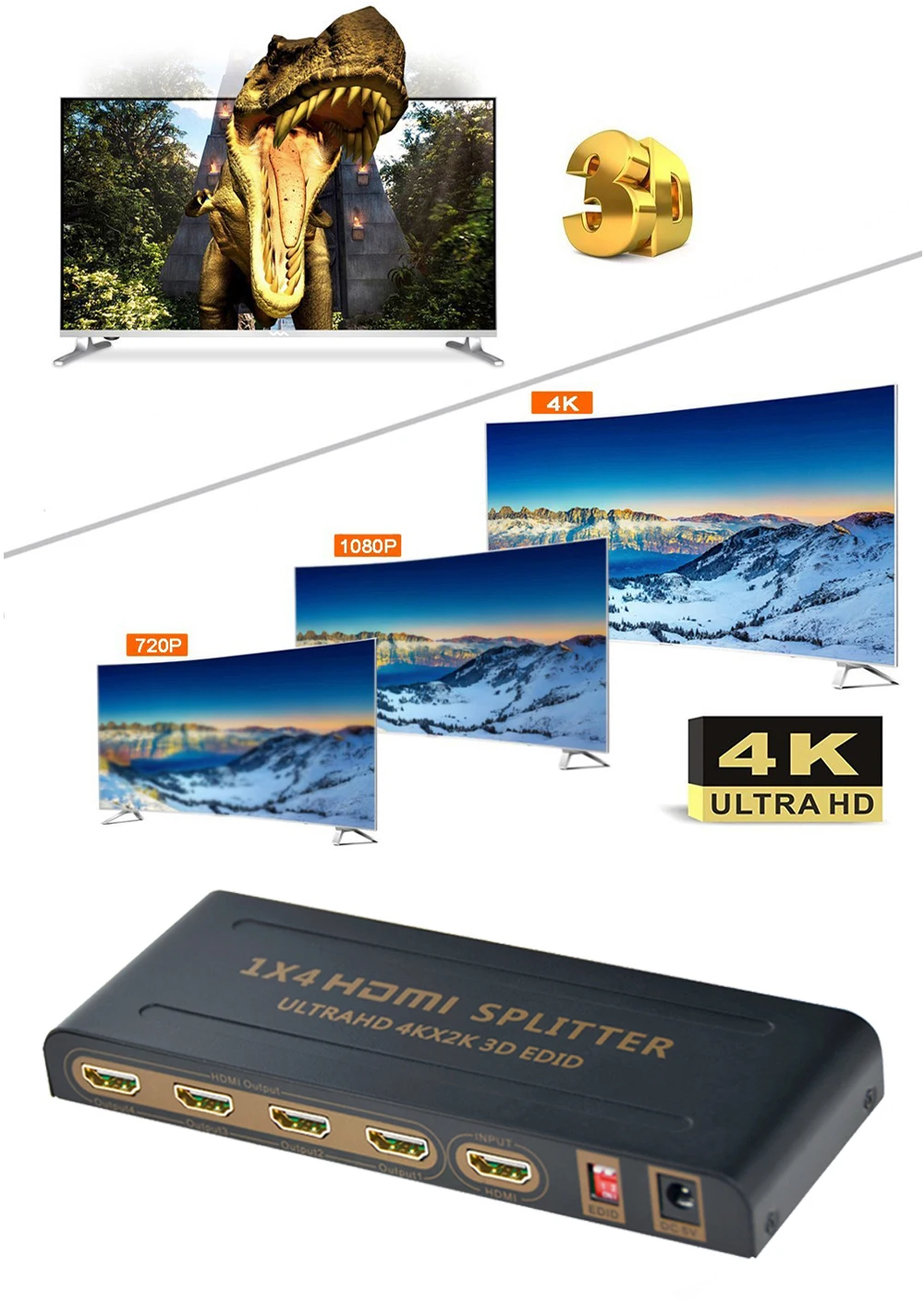 Aikexin HDMI сплиттер 1X4 HDMI сплиттер Ultra HD 4K x 2K 1 в 4 выход Full HD 1080P HDMI 1,4 видео разветвитель для HDTV PS3 PS4 DVD