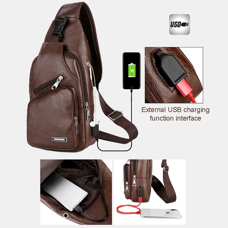 2021 Высококачественная портативная кожаная сумка через плечо с USB зарядкой для