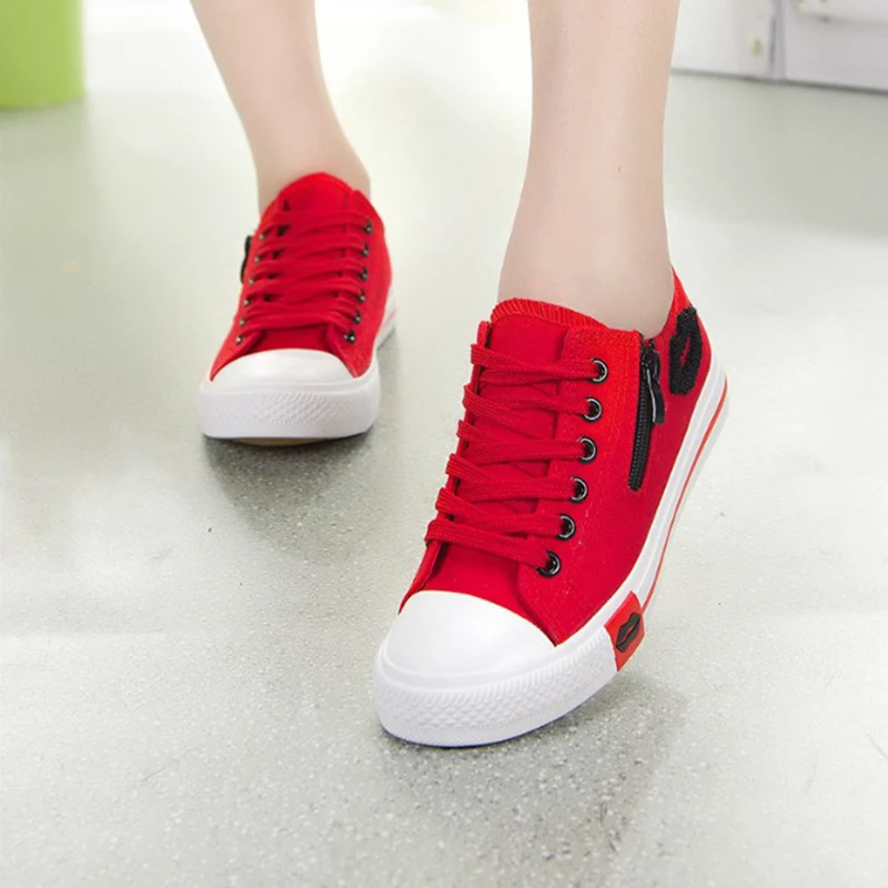 Холщовые женские кроссовки qiaojанглийский летние с красными губами и боковой