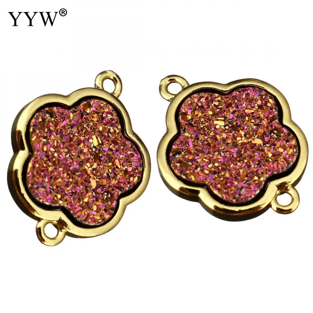 

Brass Jewelry Connector Beads With Ice Quartz Agates Stone Crystal Flower Real Gold Color Plated 1/1 Loop 16x20x3mm 10pcs/Lot
