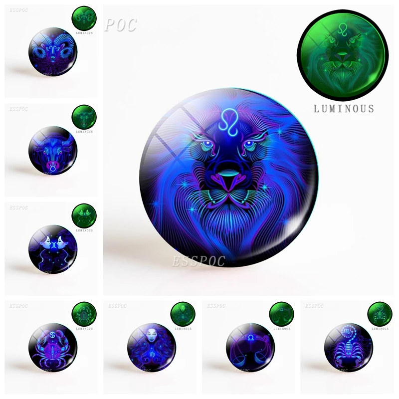 

5pcs/set12 Zodiac Sign Constellation Luminous 25 MM DIY Glass Cabochon Glow Jewelry Handmade Making Birthday Gifts