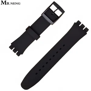 Ремешок MR NENG силиконовый для часов, резиновый цветной браслет с пластиковой пряжкой, черный, 17 мм 19 мм 20 мм