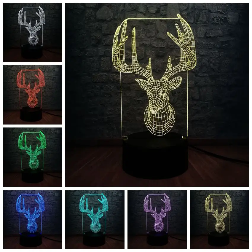 deer Ретро украшение в виде животных, оленей, 3D USB светодиодный светильник, лось, олень, меняющий цвета, Рождественская лава, спальня, домашняя настольная лампа, вечерние, Декор - Испускаемый цвет: deer