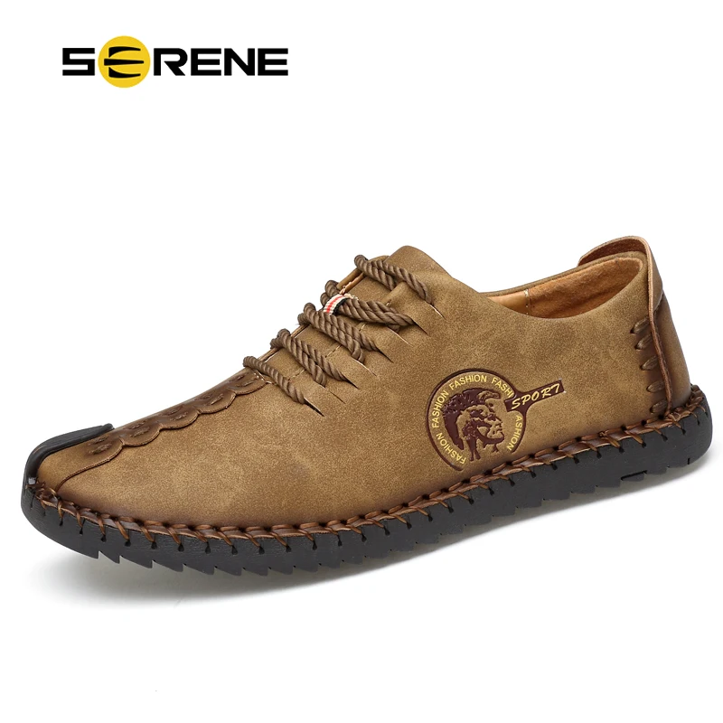 

SERENE Brand Big Size 38-46 Split Leather Men Casual Shoes Fashion Top Quality Comfortable Driving Lace Up Loafers Rubber Shoe
