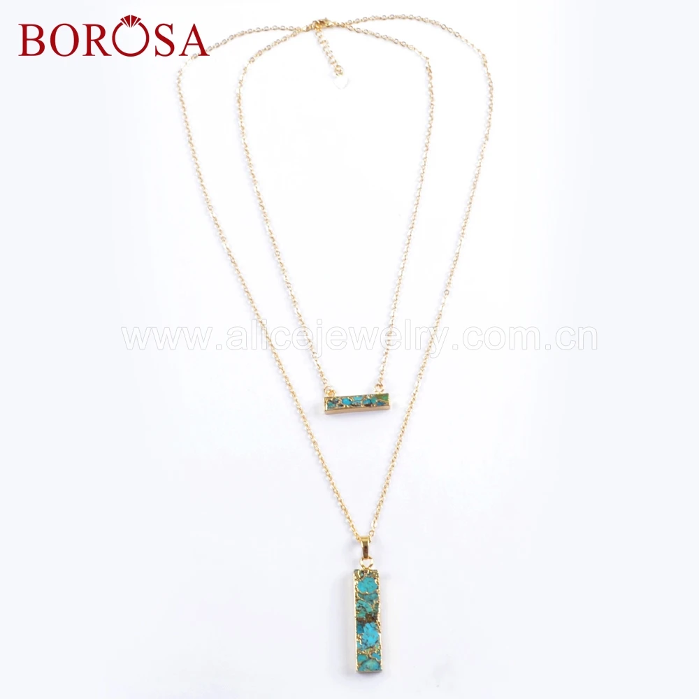 BOROSA 3/5 шт. натуральная бирюза Слои цепи Цепочки и ожерелья, 1" и 24" цепи двойной прямоугольник натуральный голубой камень кулон Цепочки и ожерелья G1672