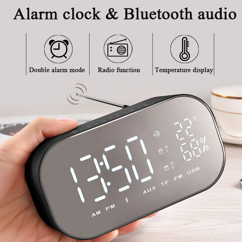 Светодиодный Зеркальный Цифровой Будильник беспроводной bluetooth динамик с fm радио