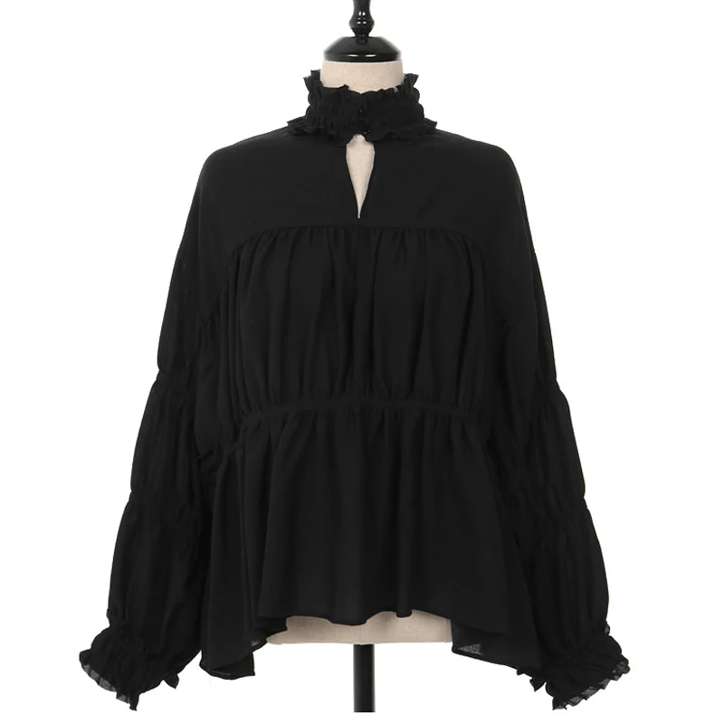 2018 Офисная Женская блузка с буфами на рукавах рубашки со стоячим воротником