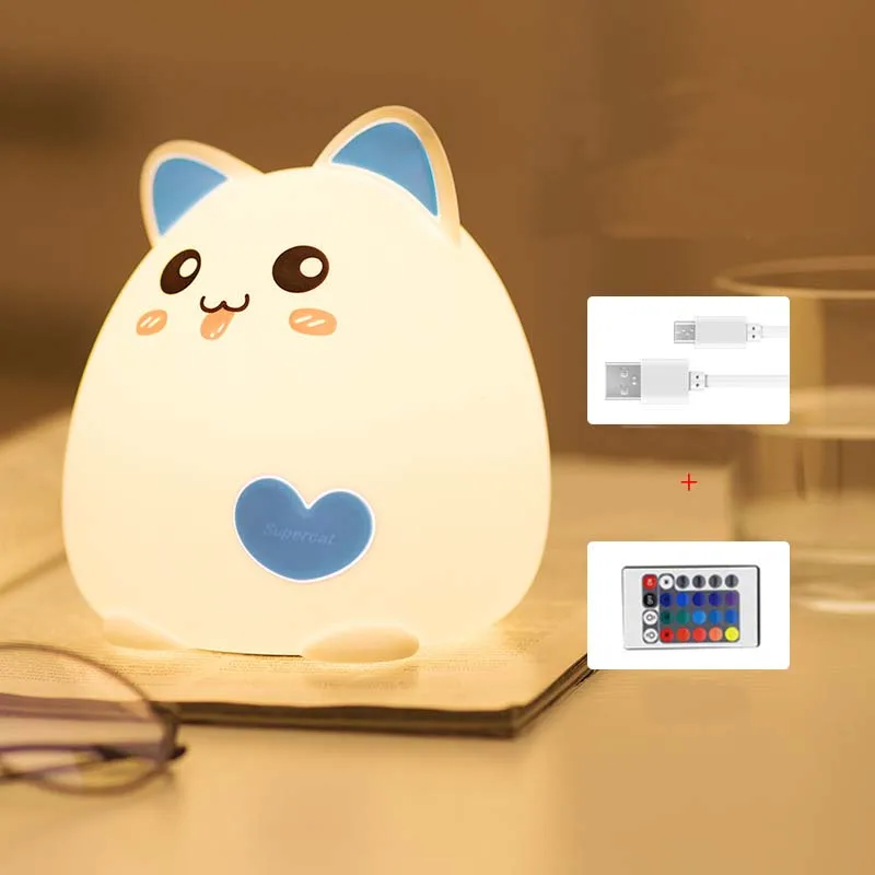 Светодиодный ночник USB Перезаряжаемый мультяшный Кот Силиконовый мягкий дышащий мультяшный Детский Светильник для детского сада подарок для детей - Emitting Color: USB with controller