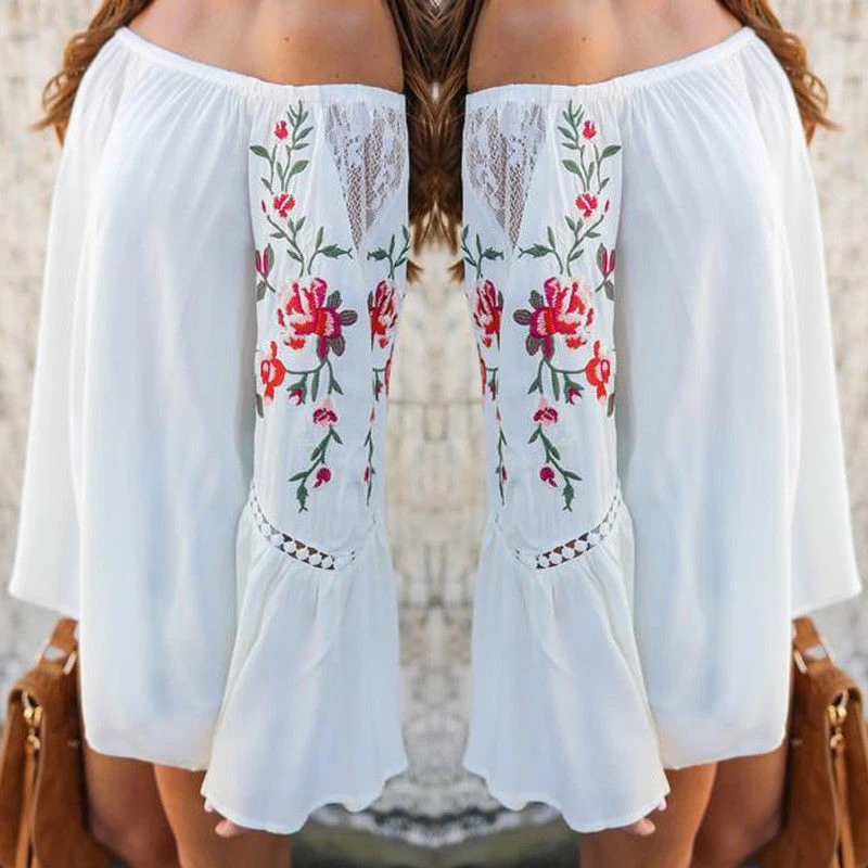 Женская блузка с открытыми плечами черная или белая Свободная Повседневная