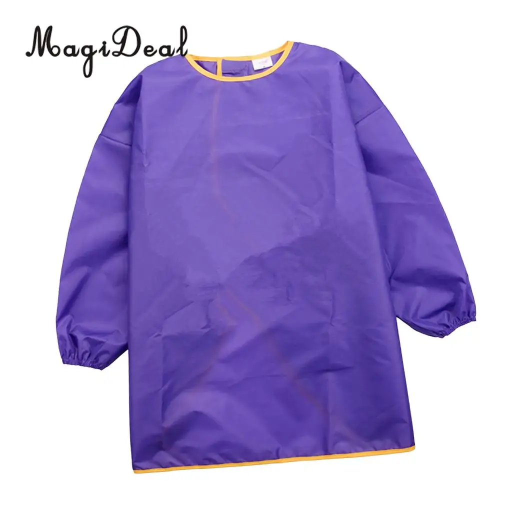 M Purple MagiDeal детский передник с длинными рукавами Рисование Живопись Водонепроницаемый халат полиэфирное волокно Водонепроницаемый ткань фартук S/M/L - Цвет: M Purple