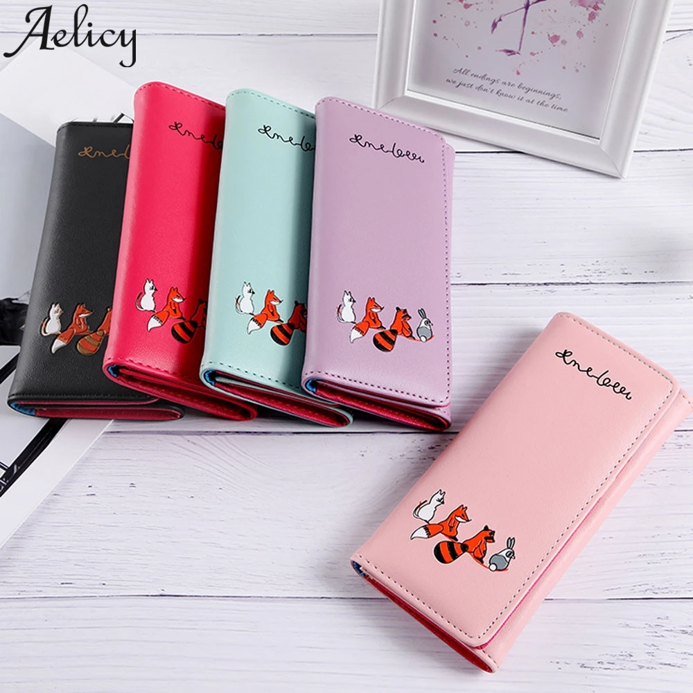 Aelicy, длинный кожаный кошелек с лисой кошкой, женские кошельки, кожаная сумка с отделением для монет, Сумка с держателем для кредитных карт, сумки, женские сумки, дизайнерские