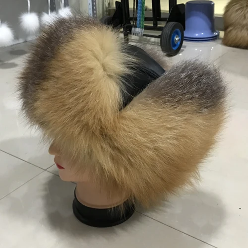 red fox Хит, зимняя Новинка, мужская шапка из натурального Лисьего меха, шапка из натуральной кожи, Повседневная теплая мягкая шапка из натурального Лисьего меха, шапка-бомбер s - Цвет: red fox
