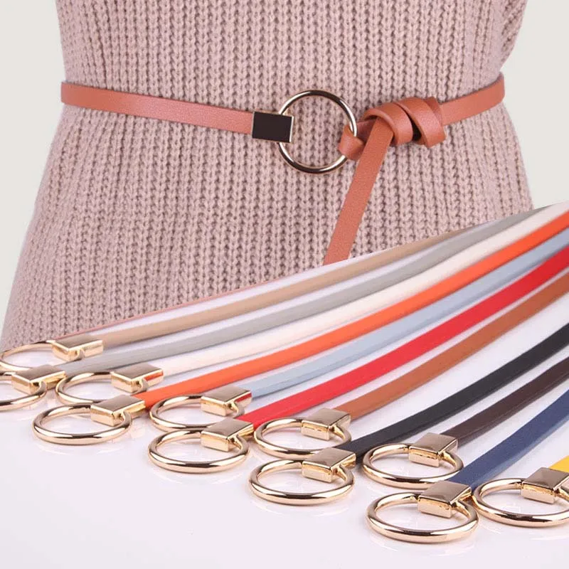 

New women's Korean version of the thin belt with sweater dress decoration knotted small belt wild ladies round buckle belt