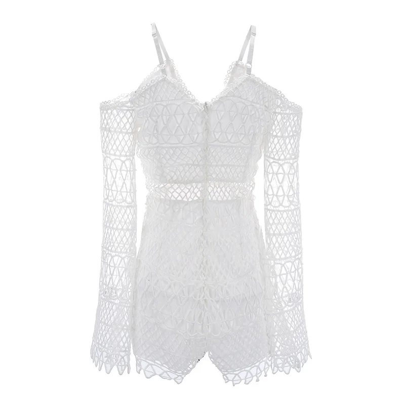 

Nice New Summer Beauty Sexy Hollow Water Soluble Lace Deep V-Neck Sling Jumpsuit Shorts 7Q1774