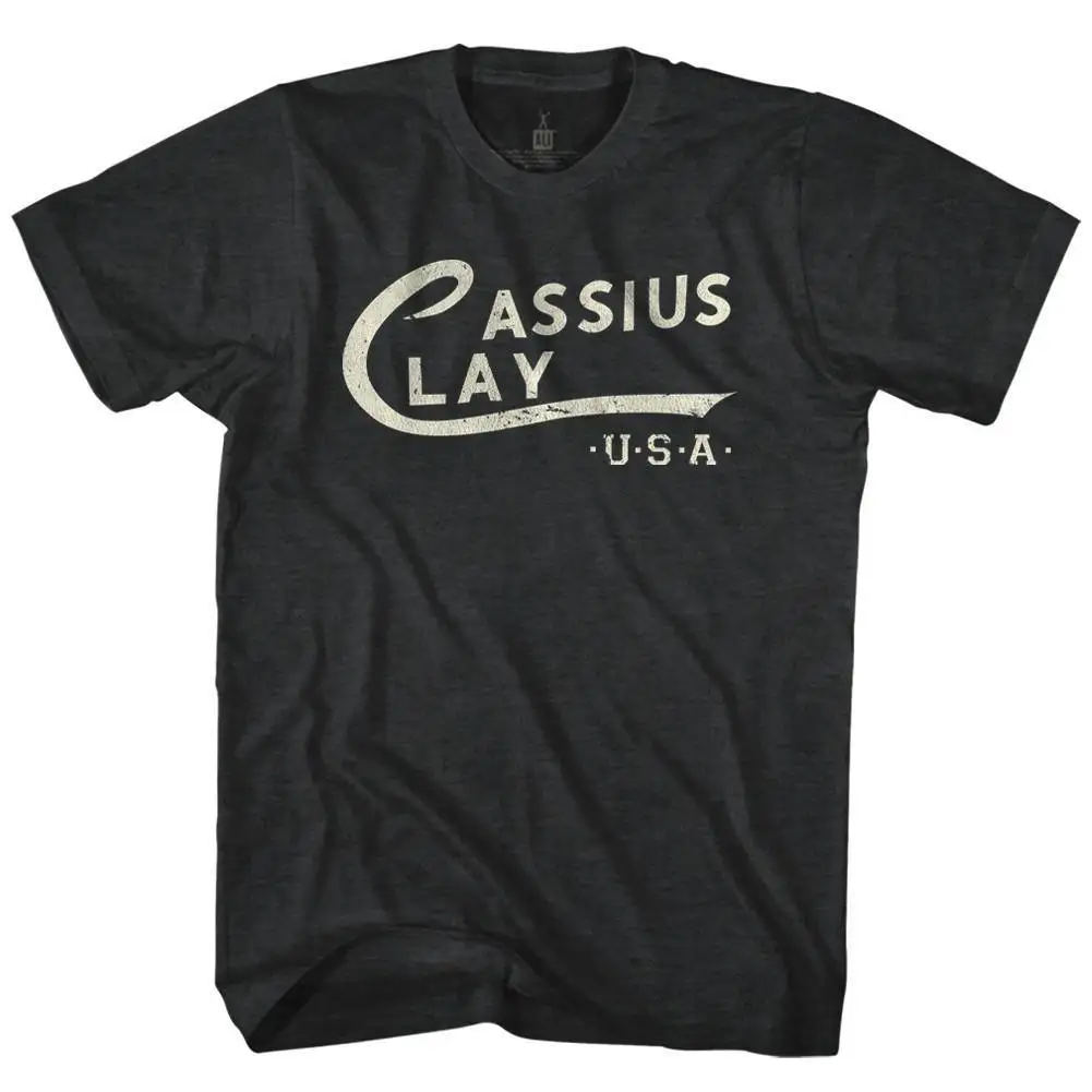Мужская футболка с короткими рукавами принтом Мохаммед Али черная логотипом CASSIUS