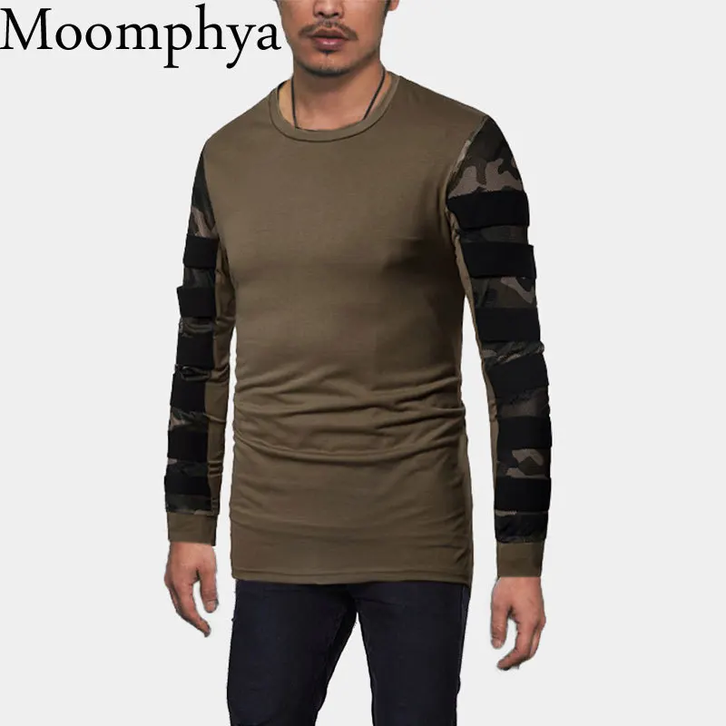 

Moomphya, эластичная Мужская футболка на завязках, комбинированная камуфляжная Футболка с сетчатым рукавом, Мужская удлиненная футболка в стил...