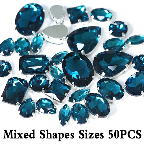 Mix Shape Size 50pcs Горячее предложение! Распродажа! Павлиньи стразы из голубого стекла, стразы для пришивания, стразы для свадебного платья Y3502 - Цвет: Mix Shape Size 50pcs