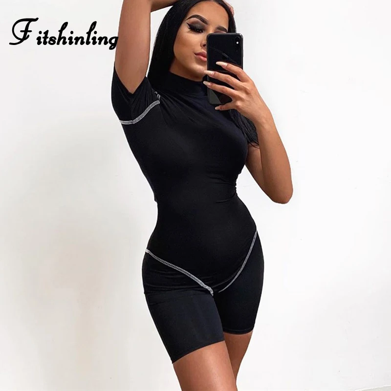 Fitshinling Athleisure Fitness Short Jumpsuit Women Rompers Bodybuilding Sexy Slim Playsuit Sportswear Summer Body Jumpsuits | Женская