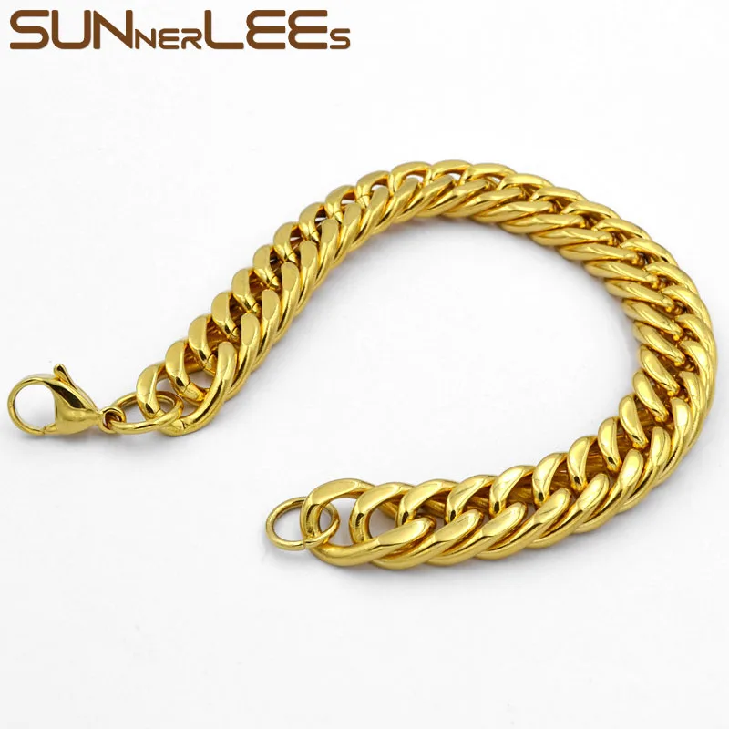 SUNNERLEES Fashion Jewelry Stainless Steel Necklace Bracelet Set 11mm Double Curb Cuban Link Chain For Mens Womens SC19 S | Украшения и