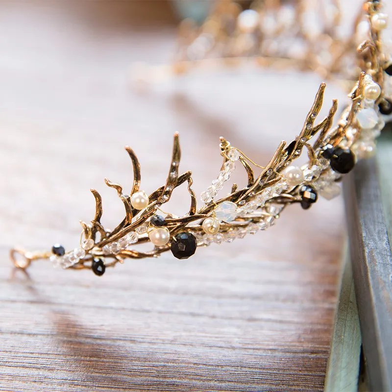 Черный хрустальный бисер свадебная тиара трендовая Корона головной убор ручной