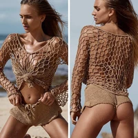 womens mesh bikini cover up ladies lace crochet swimsuit bathing slash neck fishnet sexy summer beach swimwear cover ups