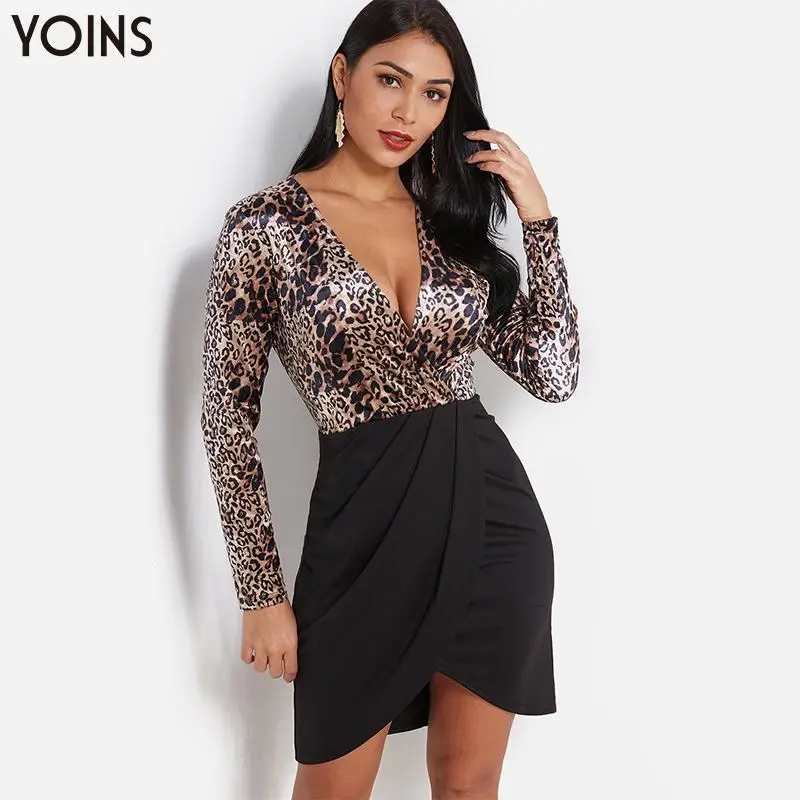 YOINS 2019 осень-зима Для женщин обаятельные леопардовые вечерние плиссированное
