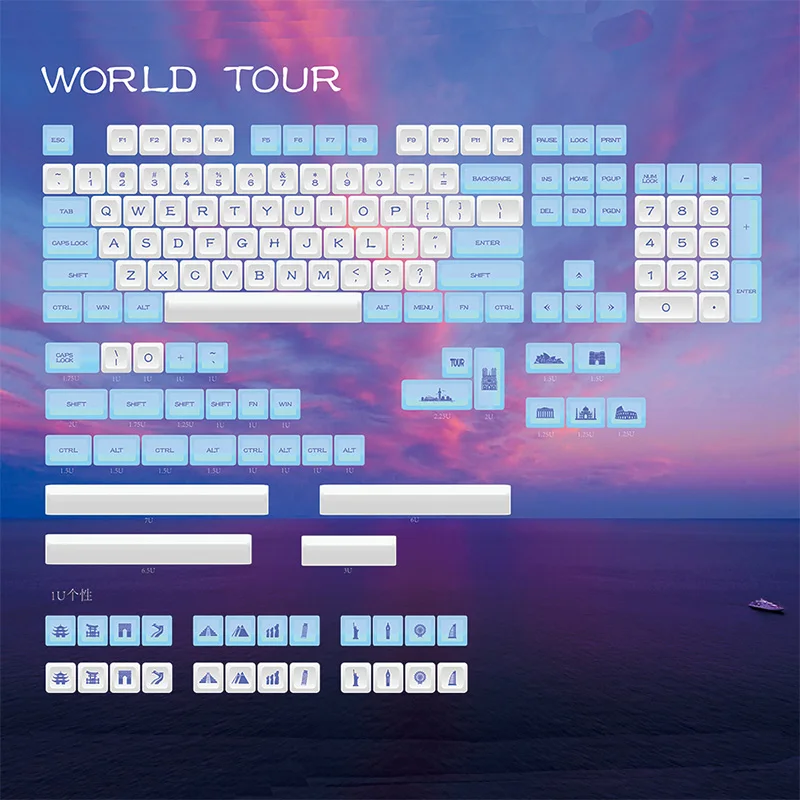 XDA World Tour keycaps PBT Материал краситель suuкровать 161 ключей для вишни механическая