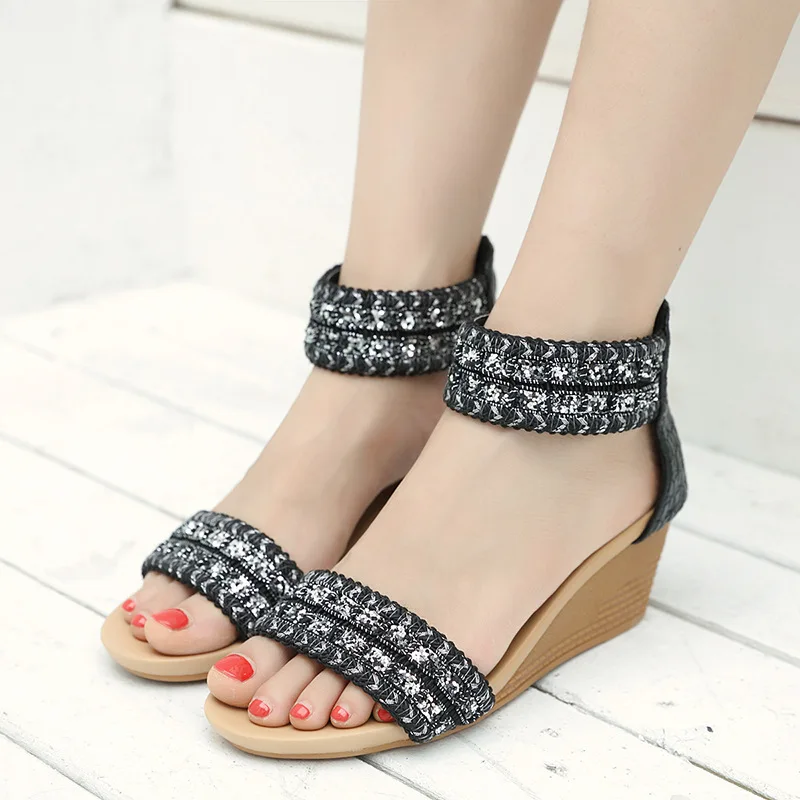 

Rome Wedge Sandals Women Summer Shoes 2019 Summer Beach Sandals Fashion Ladies Wedges Heel 5cm A500