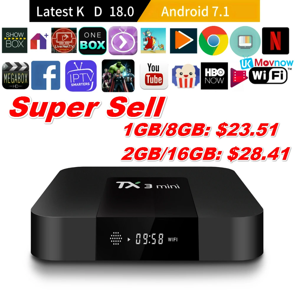 ТВ приставка TTVBOX TX3 Mini Android 7 1 ОС ГБ/8 ГБ 2 ГБ/16 четырехъядерный процессор Amlogic S905W