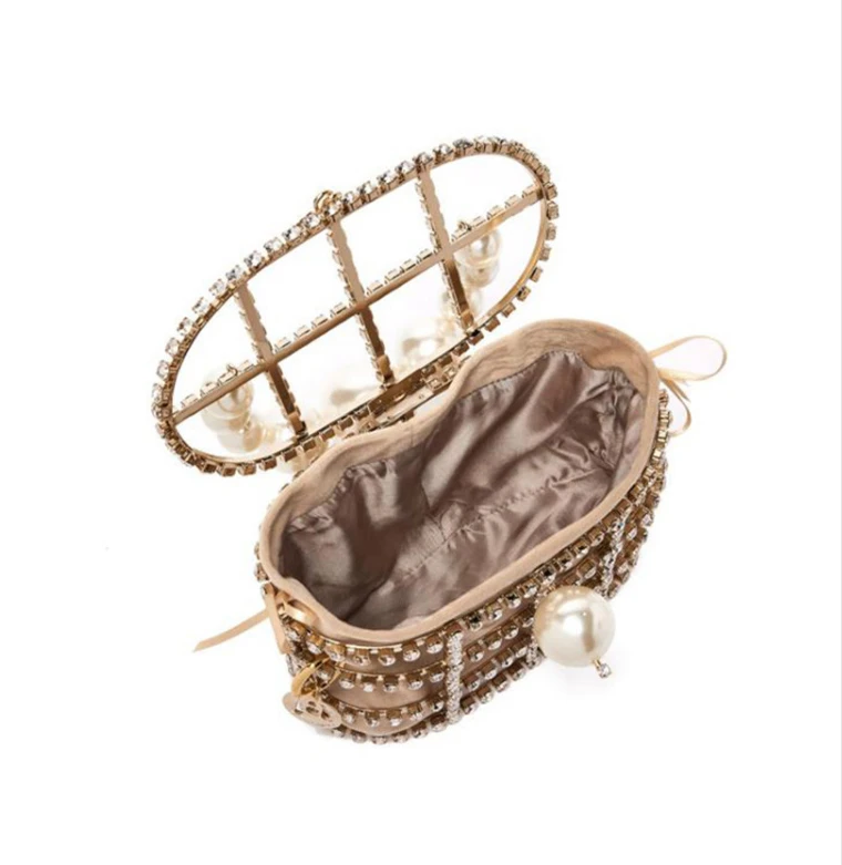 pearl Vintage Women Evening Bag Metal Hollow Out diamond Banquet Party Shoulder &amp Crossbody Bags Wedding Clutch Cage Handbag | Багаж и