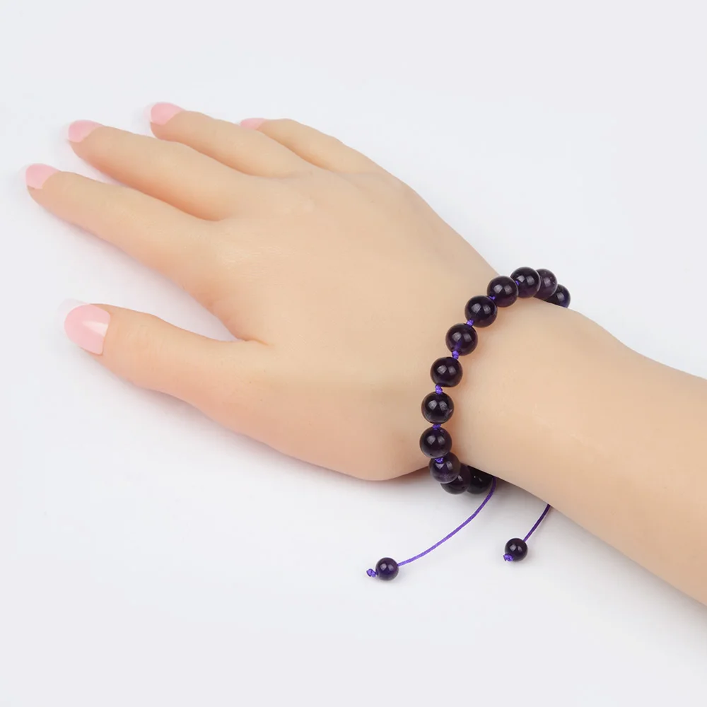 Популярный Плетеный Круглый браслет ручной работы 8 мм из бисера и Аметиста