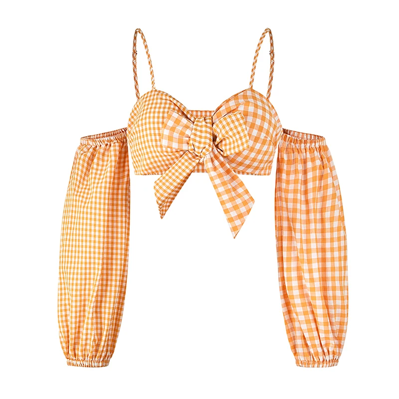 New V Neck Sexy Long Sleeve Short Tops Women Summer Bow Tied Casual Tee Shirt Orange Spring Blouses for Ladies 2019 Strap Shirts