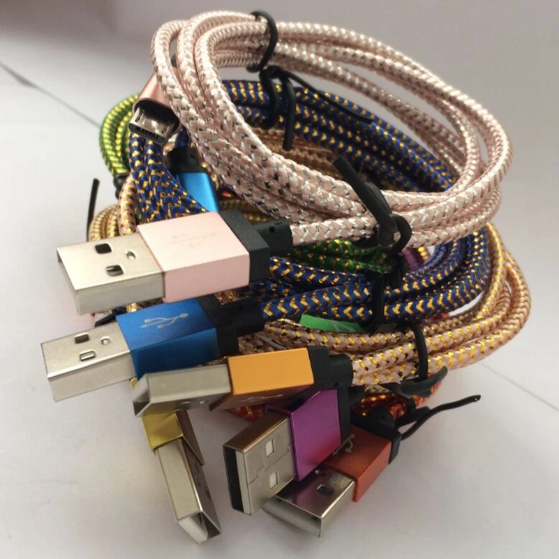 200 шт./лот 1 м/3 фута Цветной алюминиевый сплав Плетеный usb шнур Usb кабель для