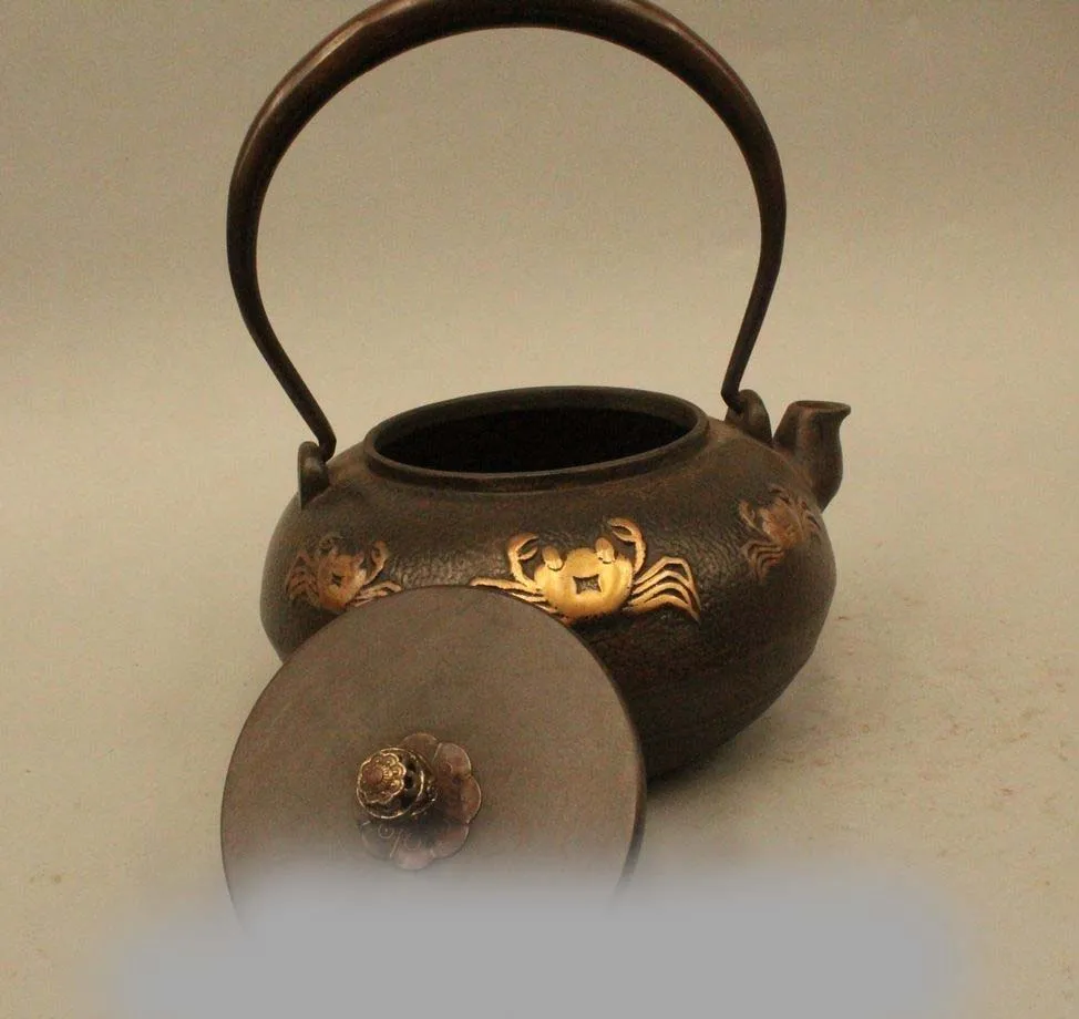 9 &quotArchaic японский Железный чайник с изображением краба для вина|statue lion|pot pendantpot plant