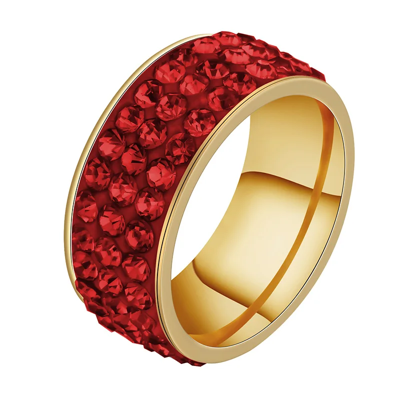 Red Letdiffery, зеленый, розовый, красный, три ряда линий, кристаллы, стразы, обручальные кольца для женщин, золото, нержавеющая сталь, обручальное кольцо - Цвет основного камня: Red